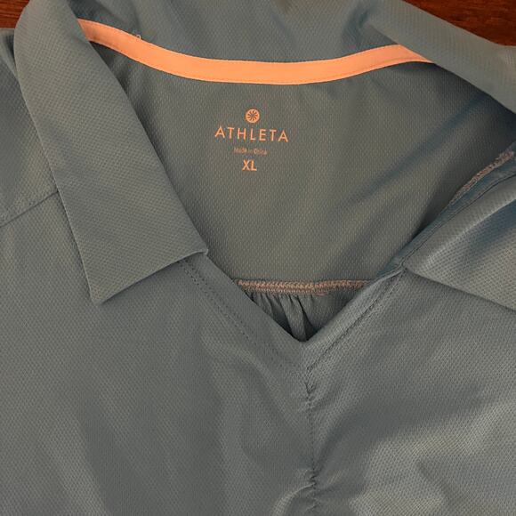 Athleta Birdie Ruched Short Sleeve Collared Golf Polo Shirt Blue Size XL - Picture 4 of 8